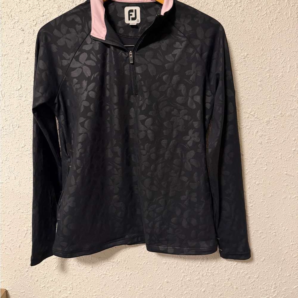 FootJoy Black and Pink Quarter-Zip Pullover